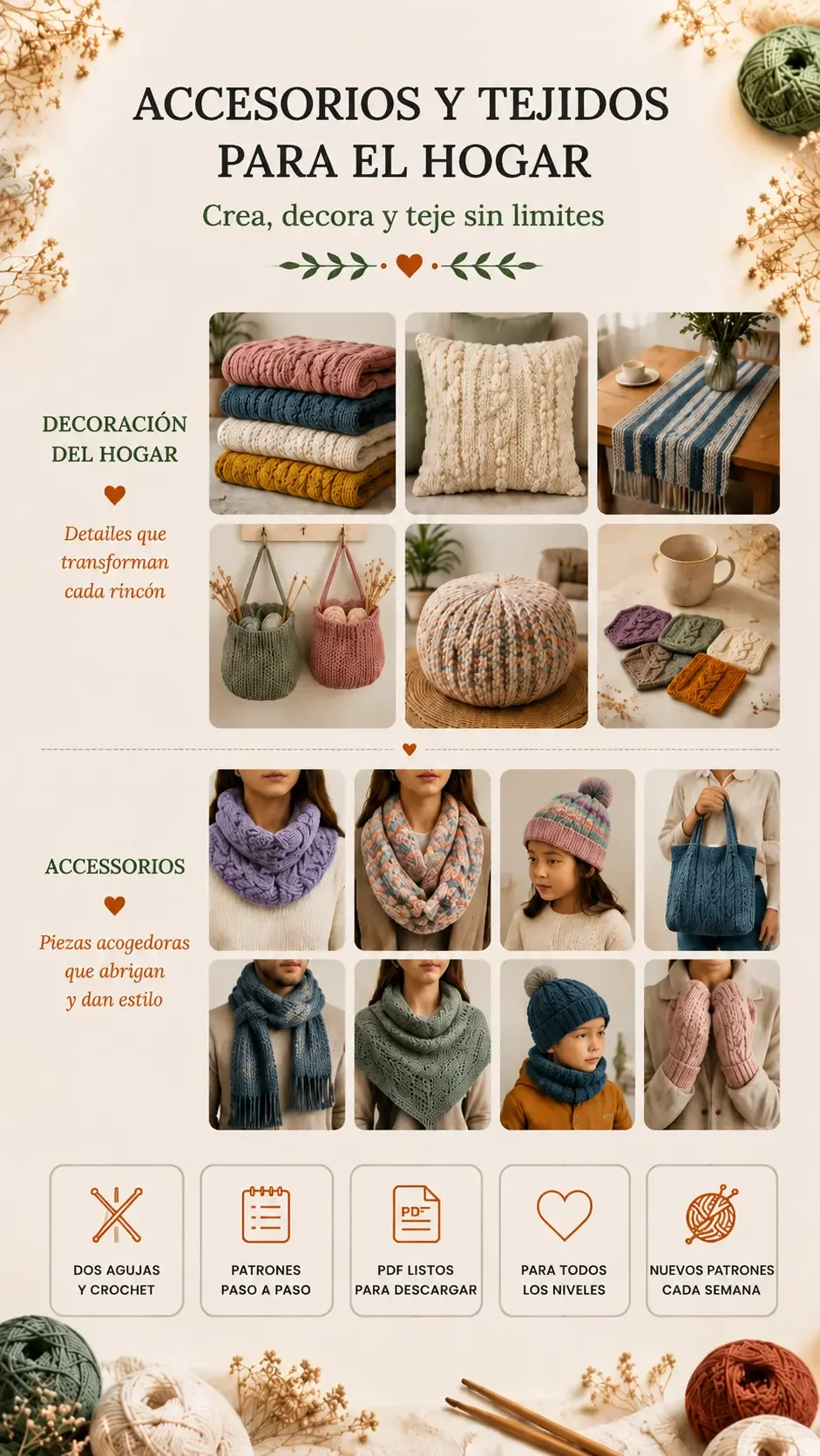 Muestra visual del catálogo de accesorios y tejidos para el hogar