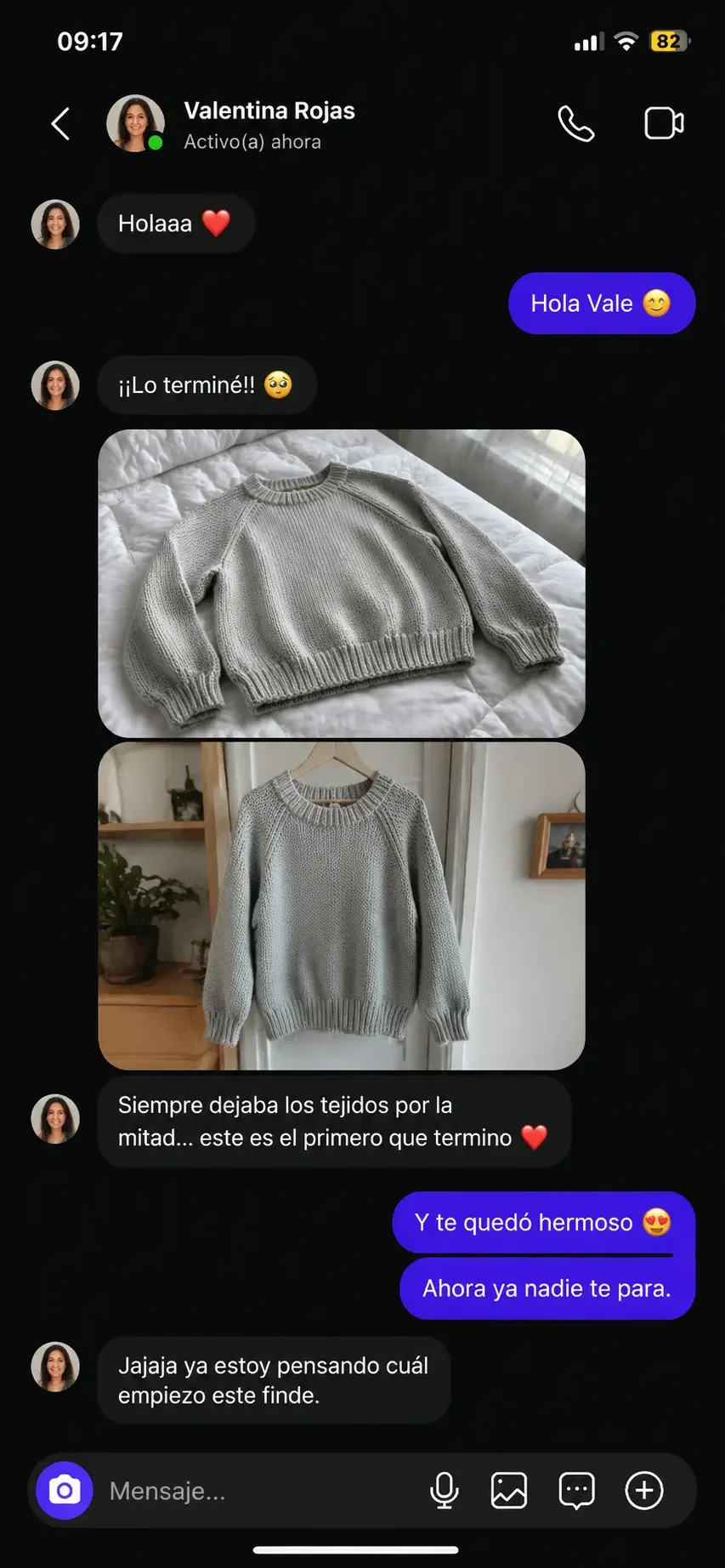 Conversación y proyecto tejido compartido por Valentina